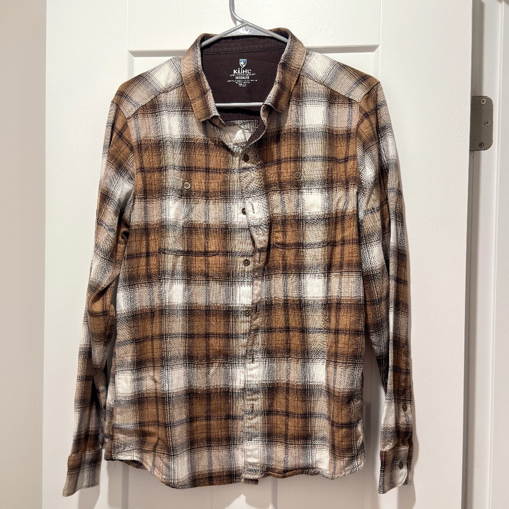 Kuhl Men’s Button-Down Flannel Shirt - Brown Plaid - Size M